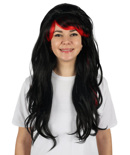 HPO Women Seductress Black & Red Wig | Long Luxurious Wavy Wig for Cosplay, Halloween & Themed Parties | Flame Retardant Synthetic Fiber Hair  | Bold Voluminous Look |