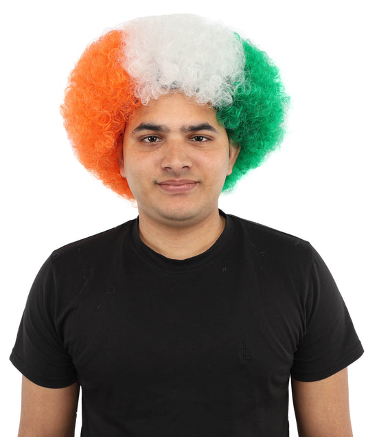HPO Unisex Cote d'Ivoire Afro Wig | 12 Inch Orange White Green Tricolor Synthetic Curls | Sports Event National Holiday Parade Soccer Match Fan Gear