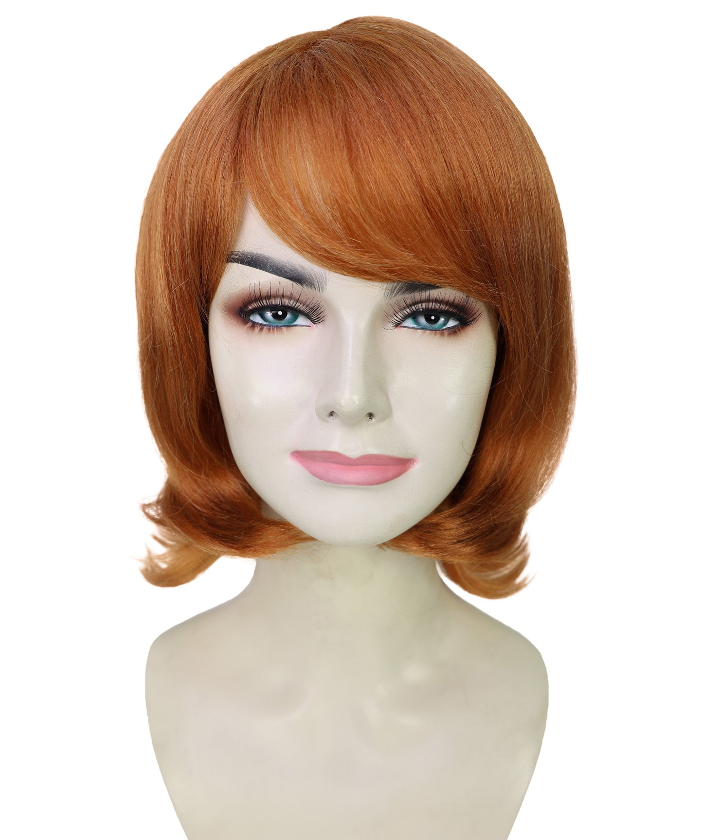 HPO Adult Women’s Layered Ginger Wig with Fringe | 1980s Style Costume Hair for Halloween Themed Parties| Breathable Capless Cap