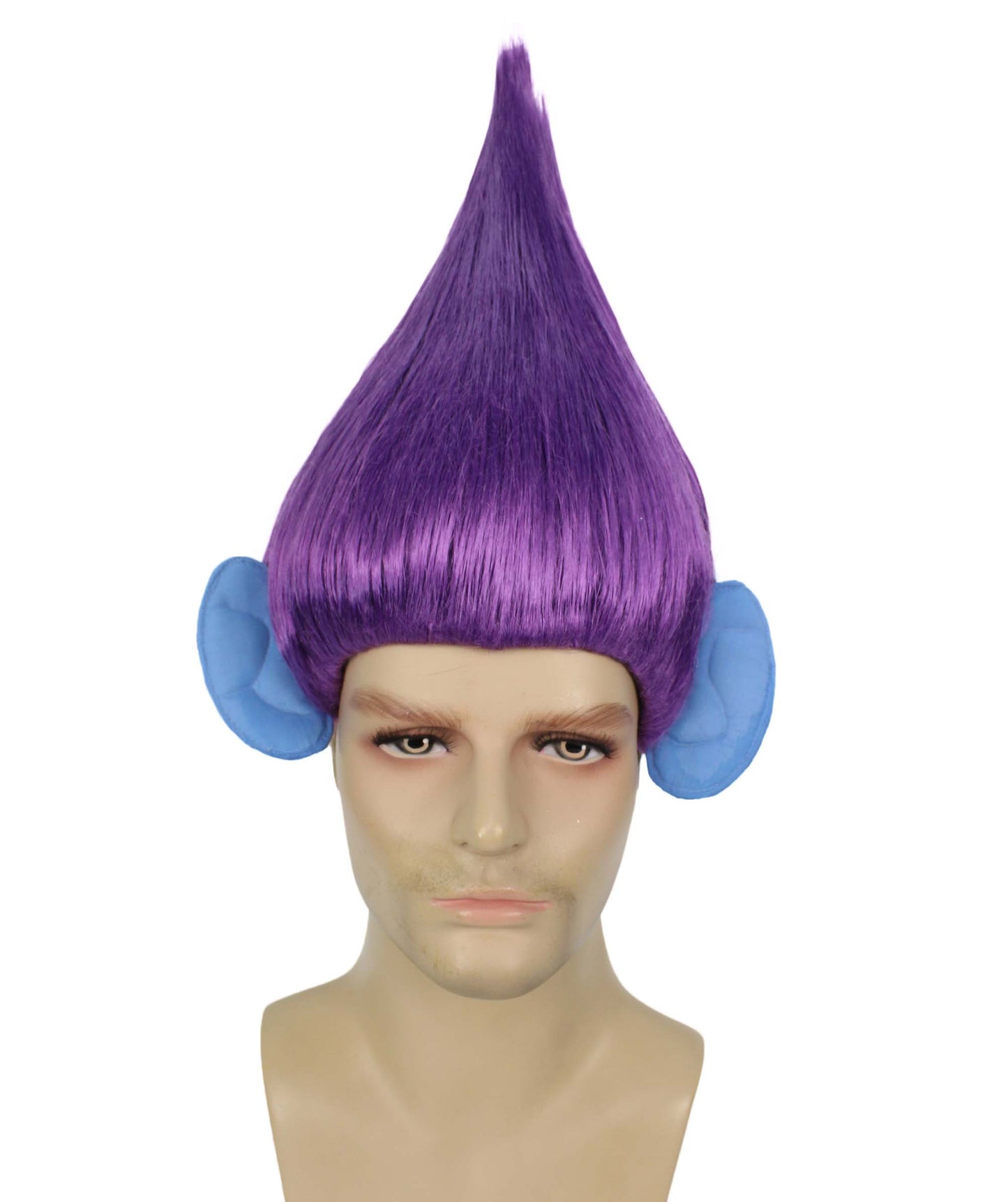 HPO Men's Pointy Diamond Guy Troll Wig with Blue Ears,Multiple Color,Flame-Retardant Synthetic Fiber