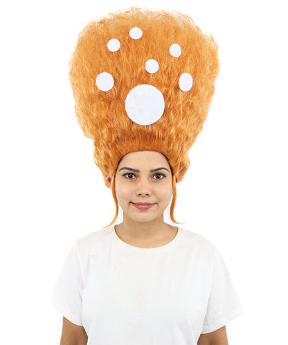 HPO Women’s 19-Inch Tall Orange Beehive Wig with White Dot Accents | Eye-Catching Retro Cartoon Style Hairpiece | Ideal for Fancy Dress, Halloween, Stage Shows, Cosplay & Costume Parties
