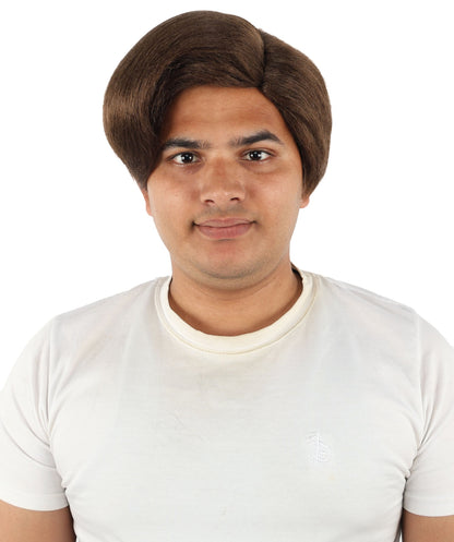 HPO Adult Men's Short Black Side Swept Wig | Thick Layered Bangs with Natural Texture,  Adjustable Cap | Halloween, Themed Party, Stage Performance & Roleplay