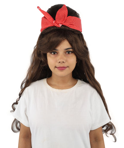 HPO Women’s Retro Beehive Wig with Red Bow | Multicolor Options | Extra Long Wavy Fancy Dress Accessory | Fancy Dress Accessory | Celebrity-Inspired Hair for Halloween, Cosplay & Music Tribute Parties