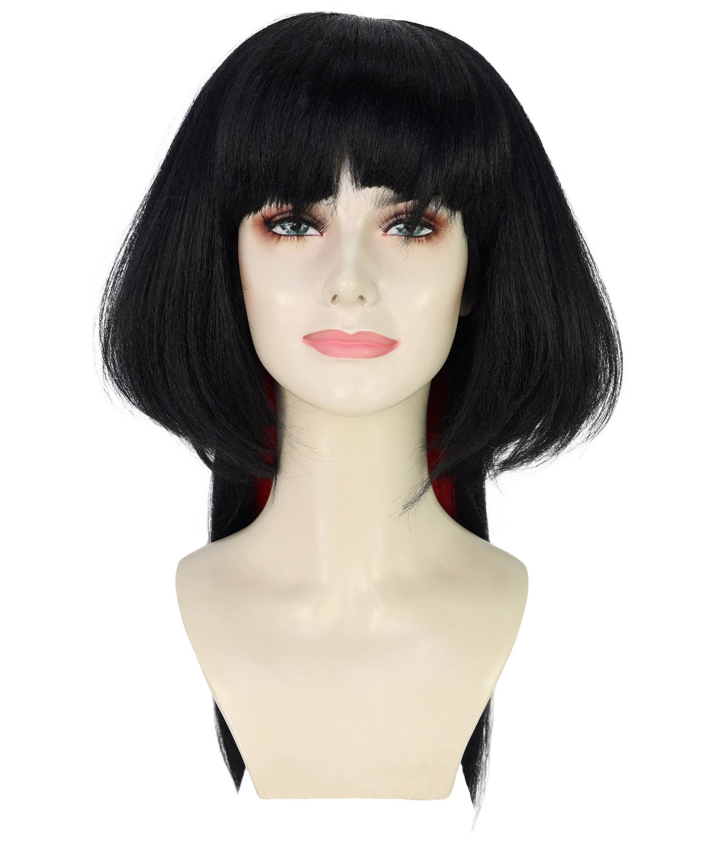 HPO Women's Jane Doe Black & Red Wig | Straight Synthetic Hair | Halloween Party, and Themed Event Accessory