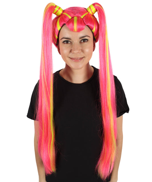 HPO Women's Long Red Pigtail Wig | Perfect for Halloween | Flame-retardant Synthetic Fiber