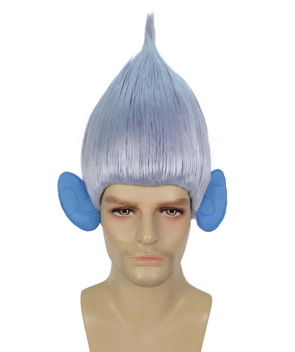 HPO Men's Pointy Diamond Guy Troll Wig with Blue Ears,Multiple Color,Flame-Retardant Synthetic Fiber