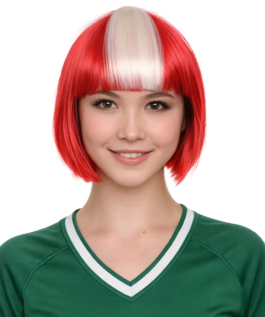 Denmark Flag Sport Party Bob Wig | National Pride Halloween Wig | Premium Breathable Capless Cap