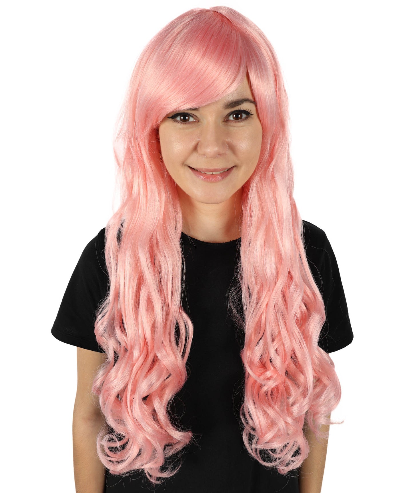 HPO Women's Multicolor Long Curly Wig with Fringe, Flame-retardant Synthetic Fiber