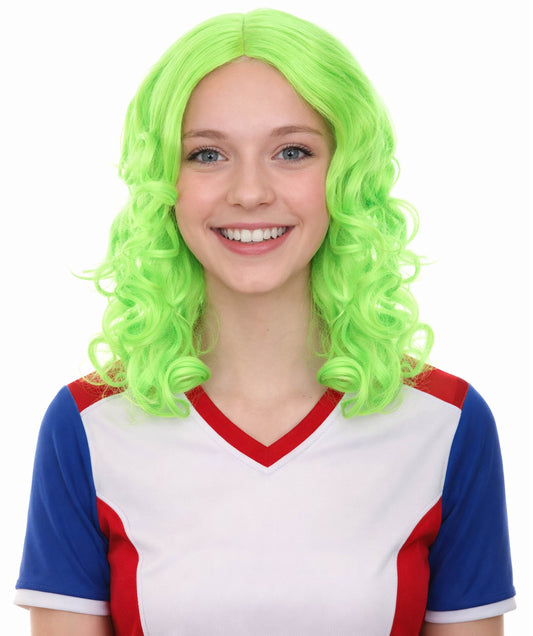Womens Neon Green Curly Wave Wigs | Premium Breathable Capless Cap