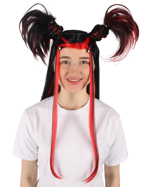 HPO Women's 90’s Double Brat Black Color I Perfect for Halloween I Flame-retardant Synthetic Fiber