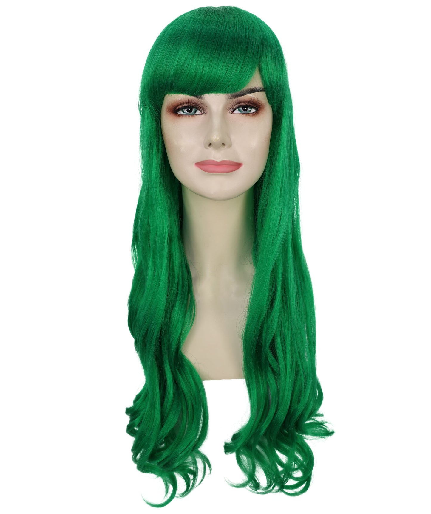 HPO Women's Red Long Wavy Desire Wig with Front Bangs | Halloween and Party Wig | Flame-retardant Synthetic Fiber  |  Premium Breathable Capless Cap