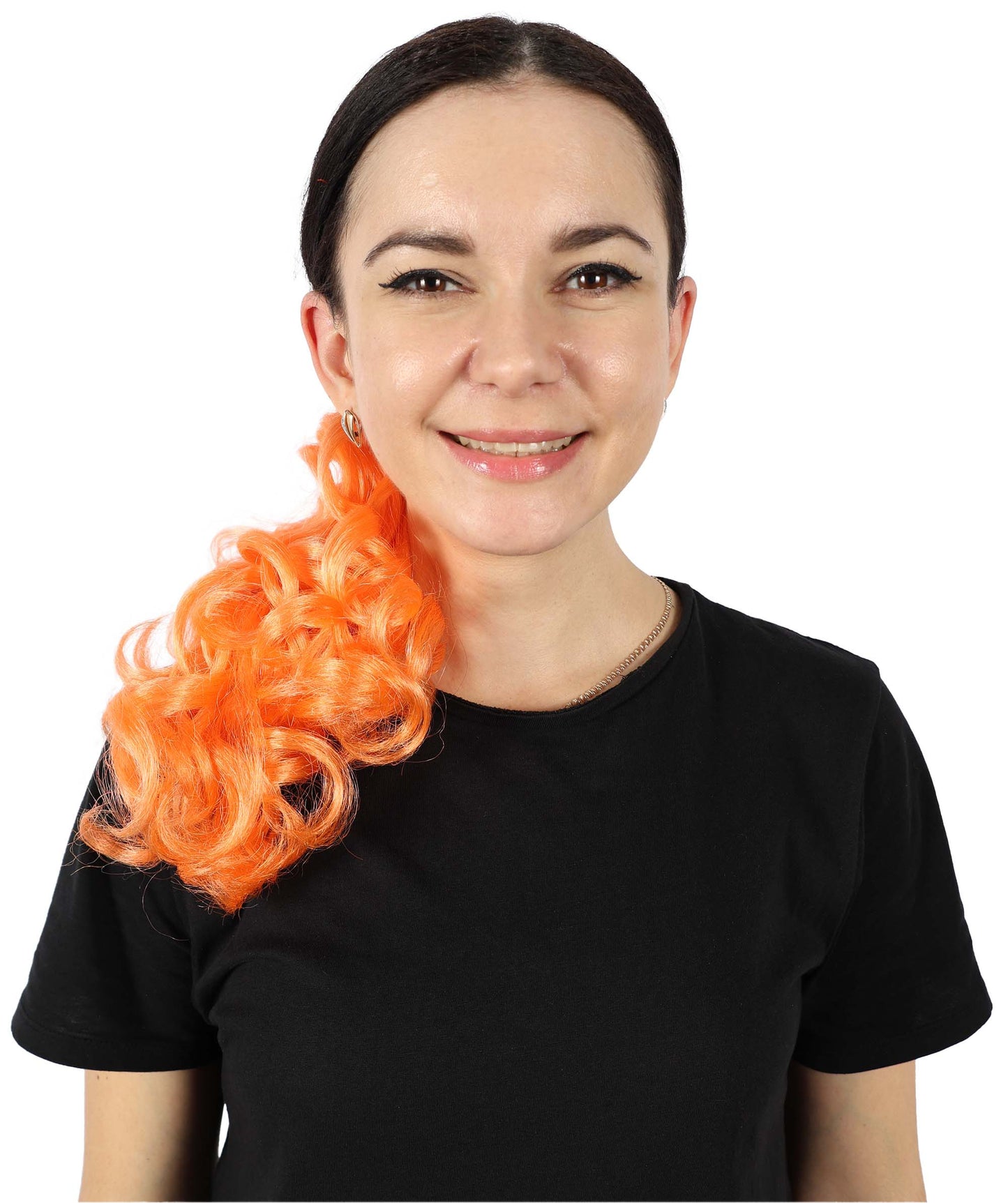 HPO Women’s Vibrant Orange Long Curly Ponytail Hair Extension | Heat-Resistant Synthetic Clip-In Hairpiece | High Volume Wavy Pony for Costume, Cosplay & Halloween