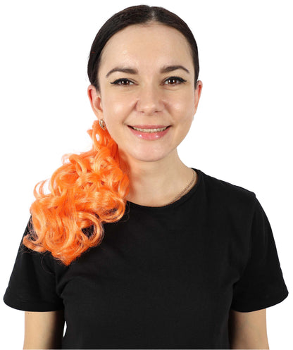 HPO Women’s Vibrant Orange Long Curly Ponytail Hair Extension | Heat-Resistant Synthetic Clip-In Hairpiece | High Volume Wavy Pony for Costume, Cosplay & Halloween