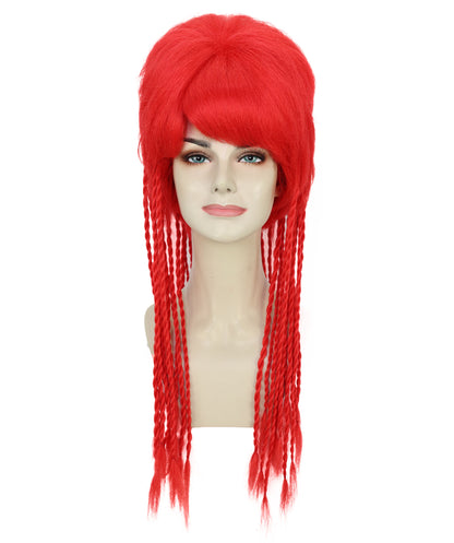 HPO Women’s Club Wig with Rave Red Braids | Bold Party Hairpiece for Adults | Rave Events, Cosplay & Themed Party Wig