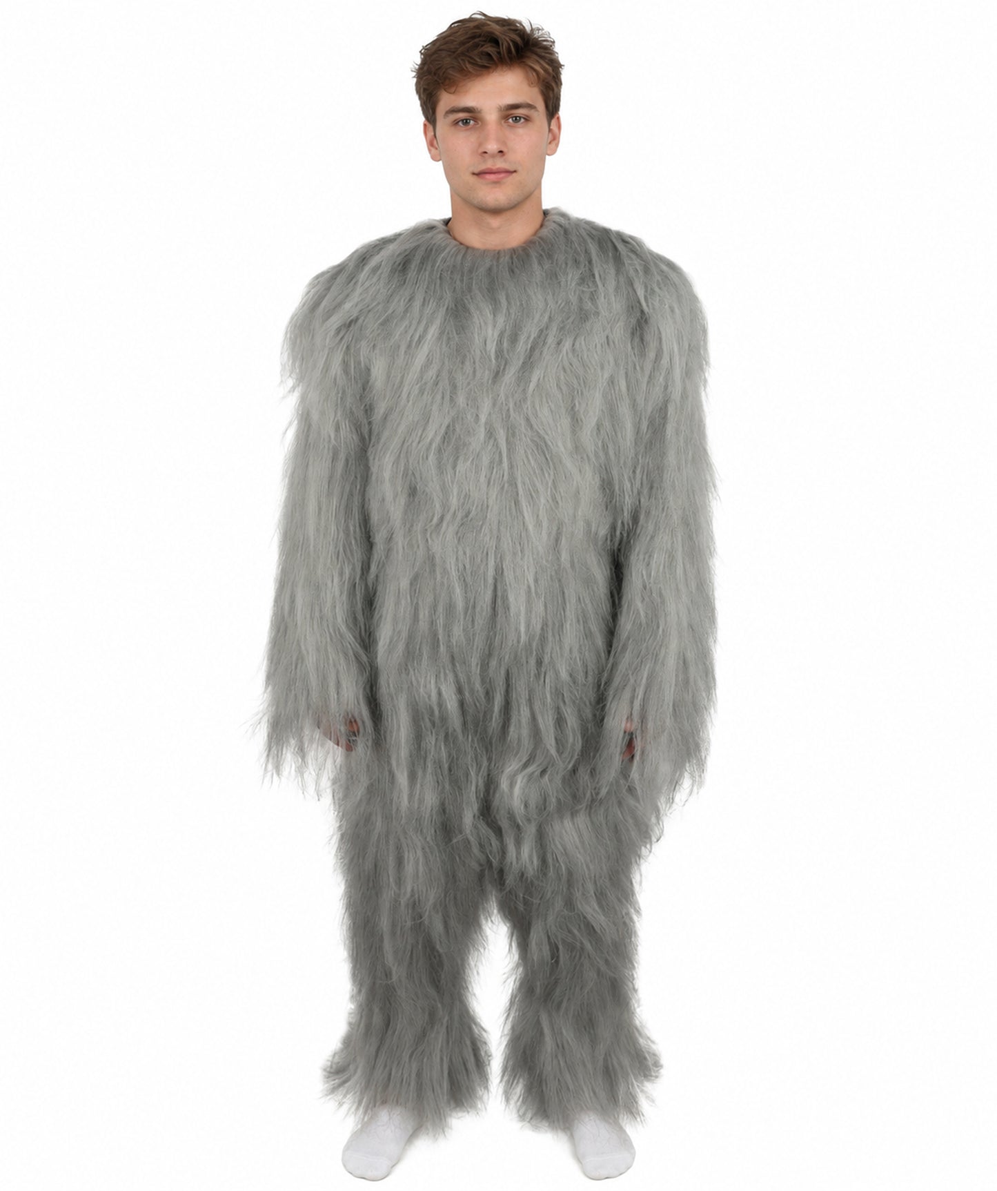 HPO Unisex Extreme Hairy Person Costume, Mask and Bundle - Full-Body Hair Suit Extra-Long Ash Brown Costume Wig for Halloween, Cosplay & Parties
