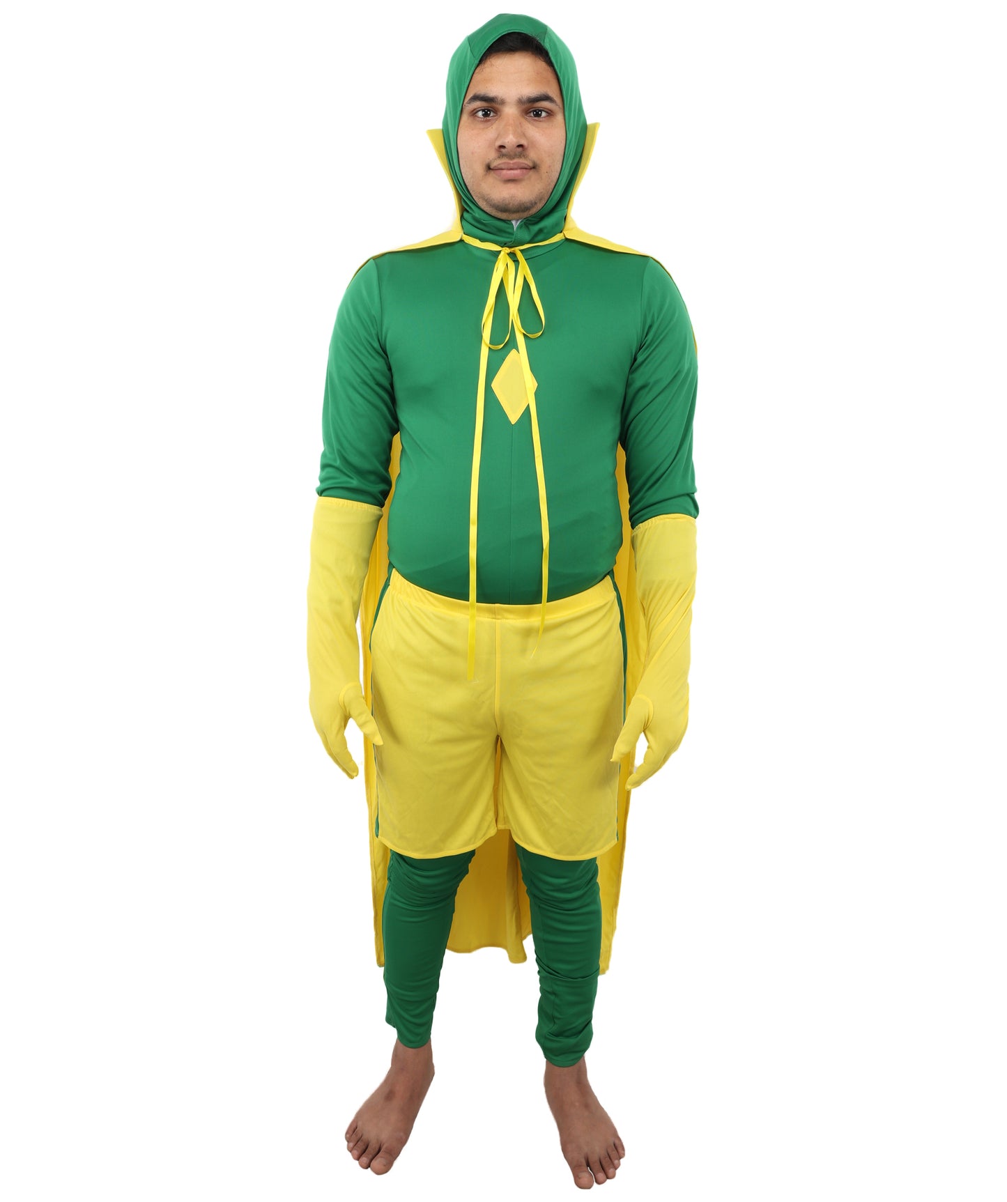 HPO Men's Cosplay Green & Yellow Costume - Red Cloak, Top, and Pants Full Set for Adults, Perfect for Themed Events
