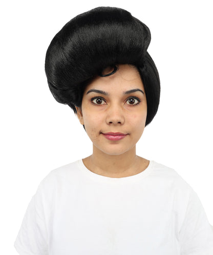 HPO Women's Side Character Dark Spirit Wig with Horns | Short Layered Black Fantasy Hairpiece | Cosplay, Halloween, Stage & Creative Roleplay