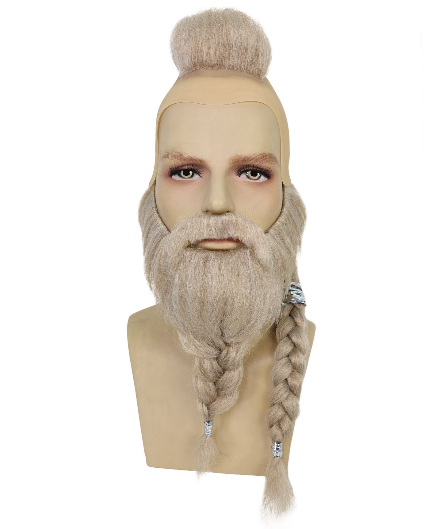HPO Men's Viking Warrior Wig Mustache & Beard Set | Long Blonde Braided Hair with Mohawk and Tied Beard | Accessories for Halloween Cosplay & Festivals