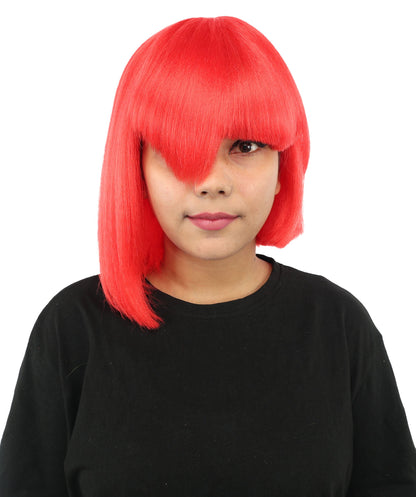 HPO Adult Women's Asymmetrical Bangs Bob Wig | Multiple Color Options | Create of synthetic fiber, sleek straight volume, breathable capless base | Party, Halloween, theater, drag, performance, costume events