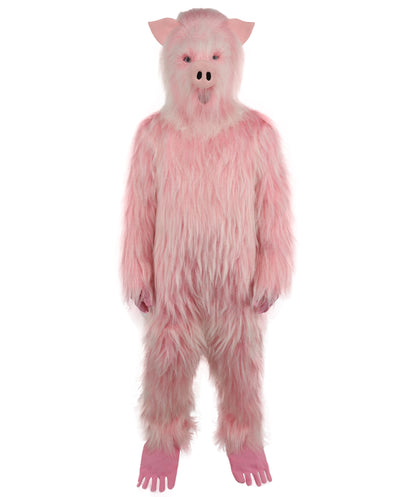 HPO Adult White & Pink Animal Fur Monster Bundle Costume & Mask Set – Full Body Suit with 13 Inch Head Mask for Adults | Funny Furry Pig-Inspired Outfit for Cosplay, Theatre & Halloween Party Events