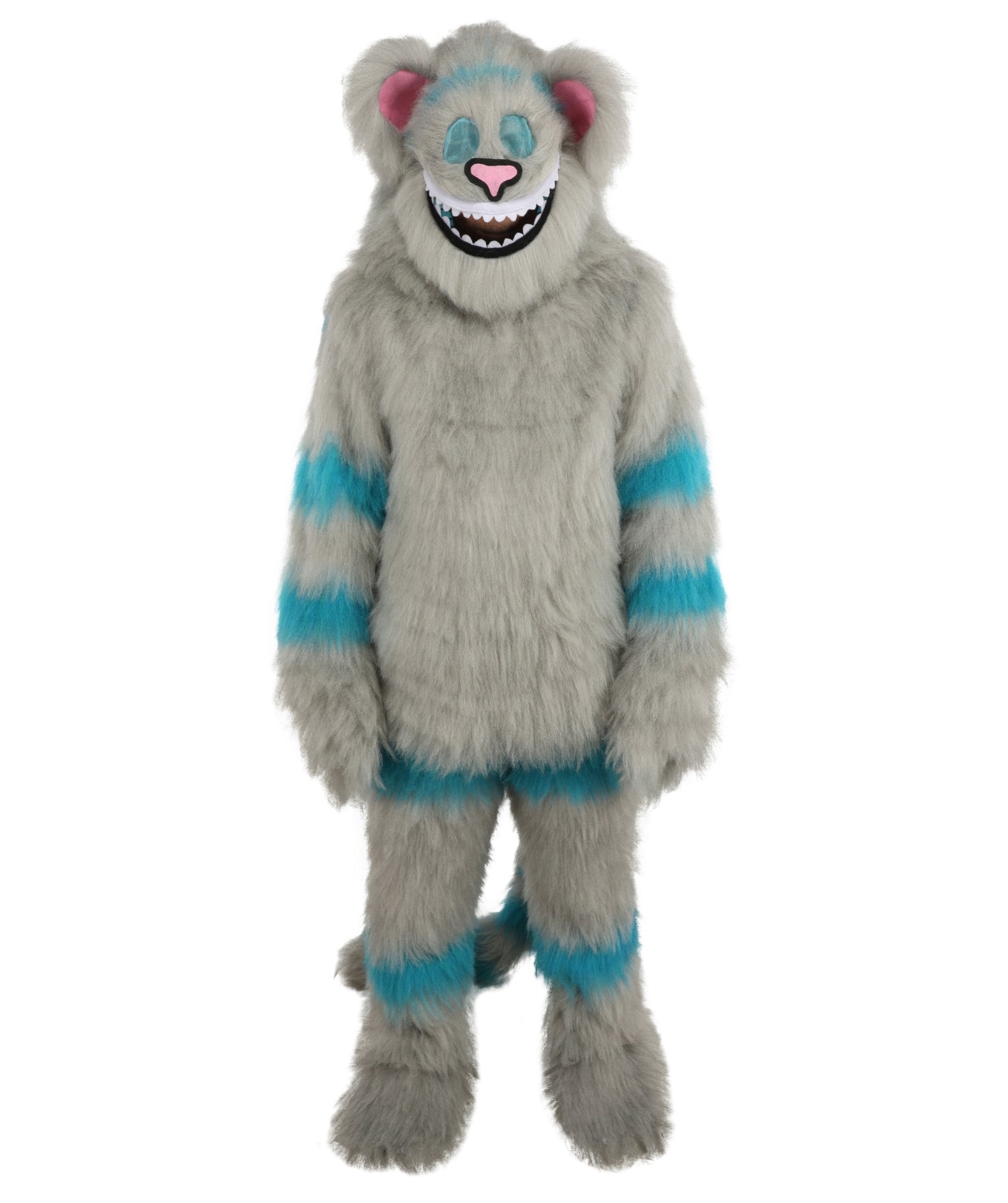 HPO Unisex Cat Mascot Aqua Blue & Ash Grey Animal Costume Bundle & Mask Set with Cap & Cloth – Striped Cartoon Character Body Suit | Outfit for Cosplay & Parties