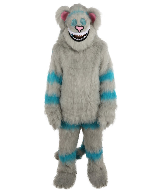 HPO Unisex Cat Mascot Aqua Blue & Ash Grey Animal Costume Bundle & Mask Set with Cap & Cloth – Striped Cartoon Character Body Suit | Outfit for Cosplay & Parties