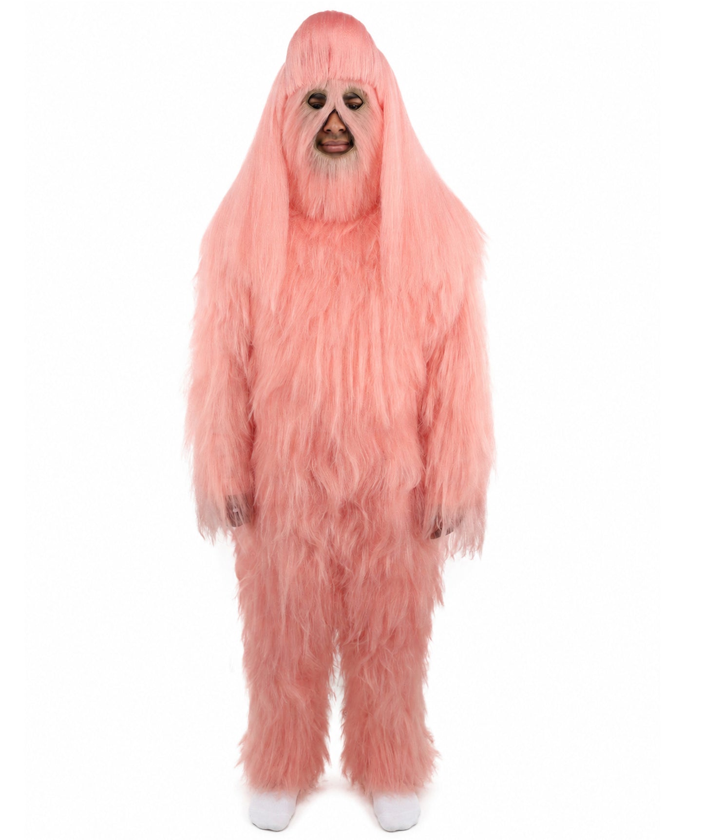 HPO Unisex Extreme Hairy Person Costume, Mask and Bundle - Full-Body Hair Suit Extra-Long Ash Brown Costume Wig for Halloween, Cosplay & Parties