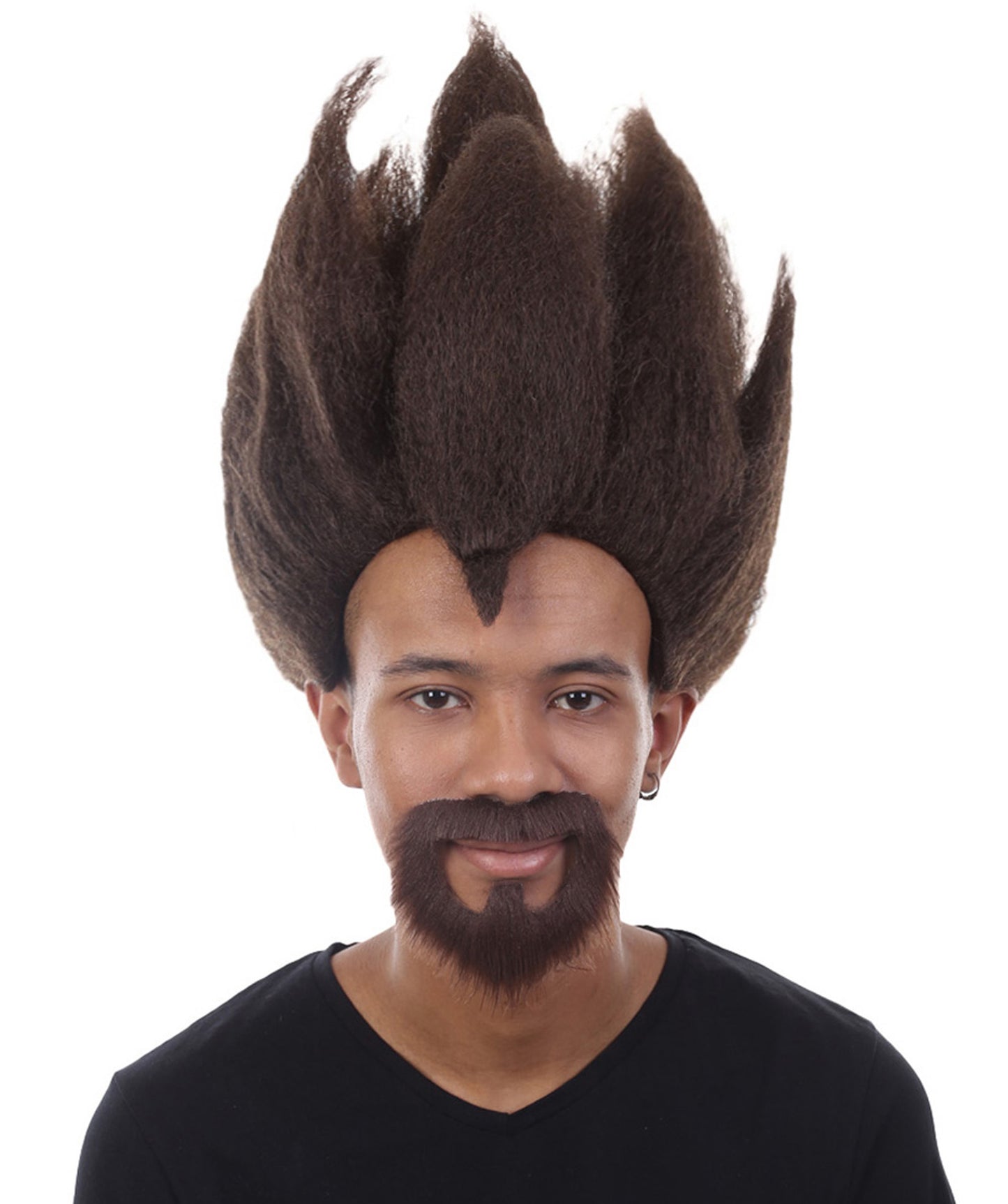 Anime Wig and Full Beard Set | Brown Spike TV/Movie Wigs | Premium Breathable Capless Cap