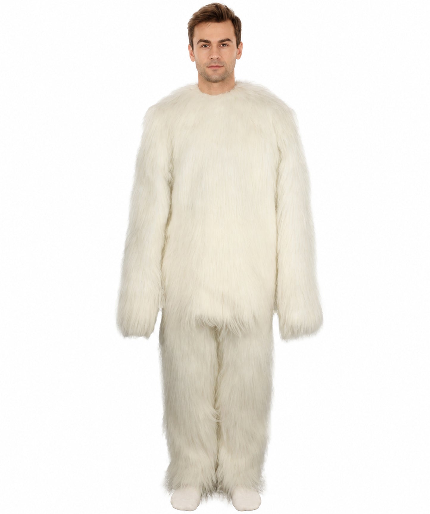 Furry Cat Collection | Men's White Furry Cat Costume with Tail | Fancy Halloween Costume