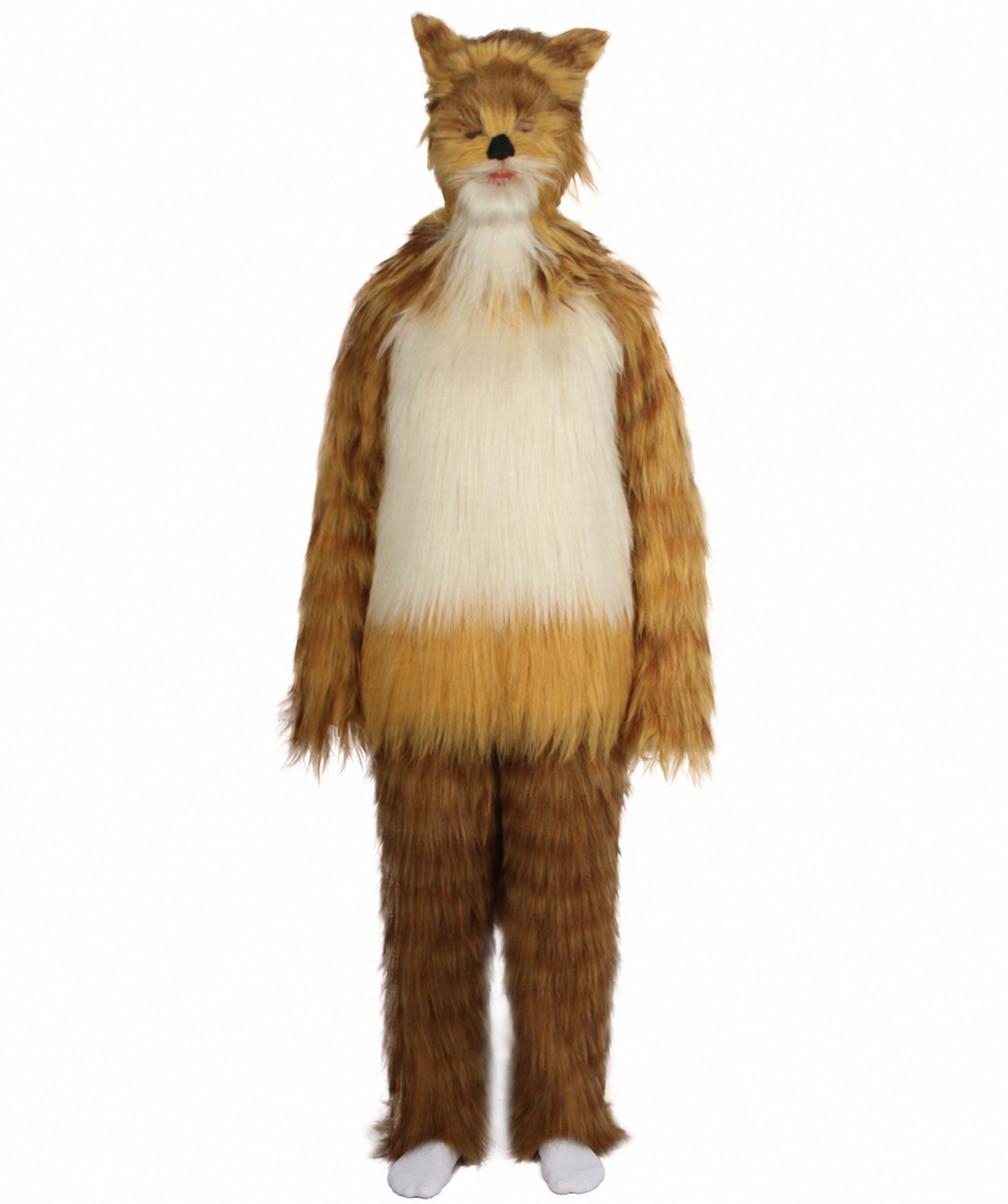 Furry Fox Collection Costume | Women's White and Orange Straight Long Furry Fox Fancy  Costume with Tail