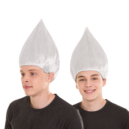 HPO Unisex Troll White Wig Bundle for Adult & Teen Classic Spiked Synthetic Hair - Fantasy Hairstyle with A Bold Upright Tall Shape Ideal for Halloween Cosplay Events & Themed Dress-Up