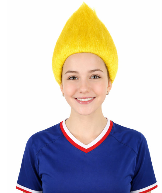 HPO Unisex Troll Wig for Yellow Color I Ideal for Halloween I Flame-Retardant Synthetic Fiber Hair