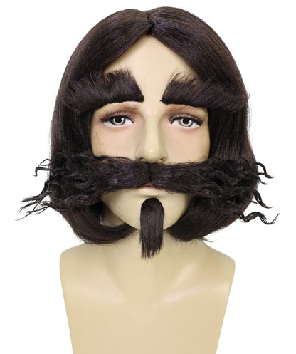 HPO Men's Whimsical Magician Wig With Beard, Mustache & Eyebrow Set Facial Hair – Synthetic Hairpiece for Stage, and Costume Parties