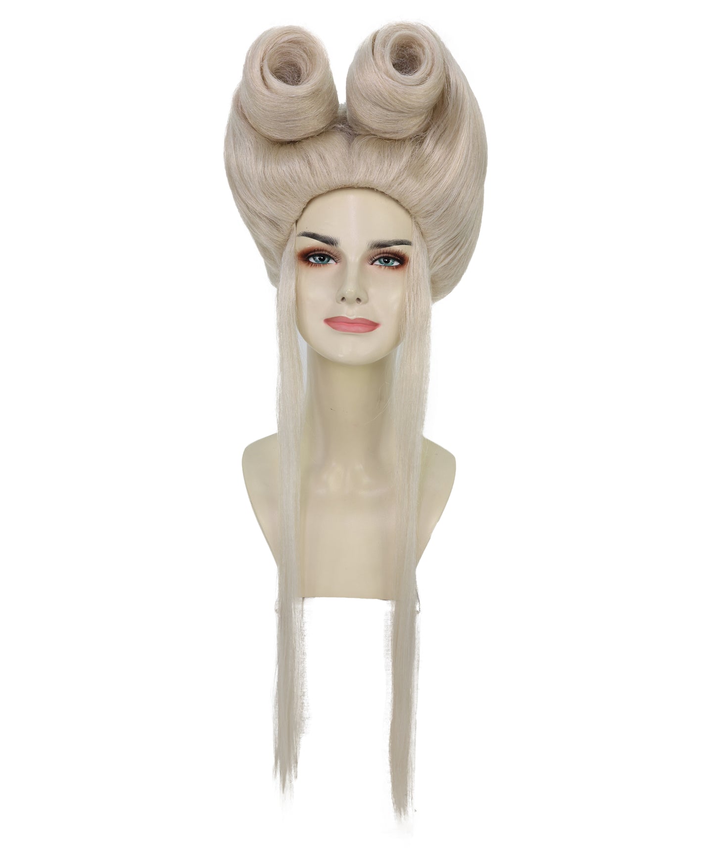 HPO Adult Women’s Platinum Blonde Fantasy Wig with Structured Bouffant & Long Straight Tails | Lightweight Flame-Retardant Synthetic Wig for Costume Events