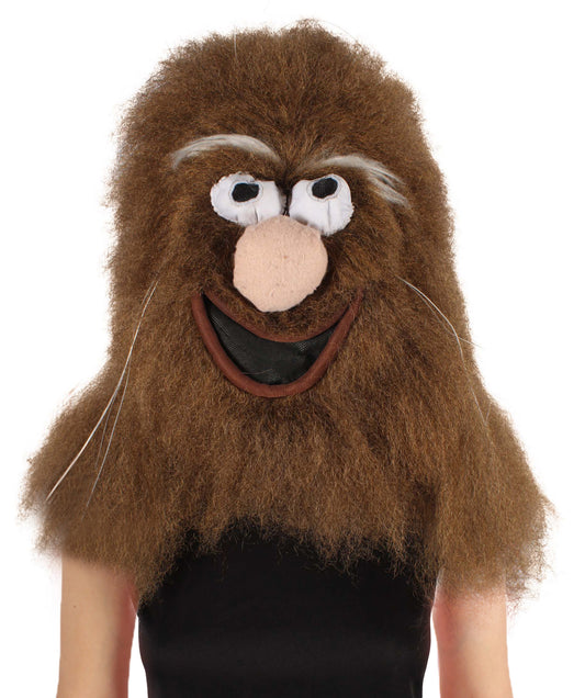 HPO Unisex Furry Brown Caveman Mask | Best for Halloween | Flame-retardant Synthetic Fiber