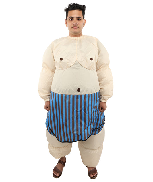 HPO Men's Inflatable Wrestler Costume | Funny Sumo-Style Blow-Up Suit with Built-In Fan | Ideal for Halloween & Cosplay Parties