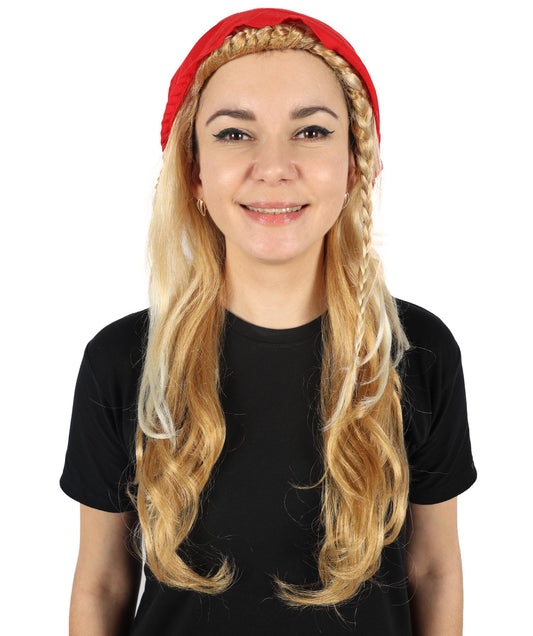 HPO Adult Women's Pirate Princess 21 inch Long Wavy Multiple Wig with Red Bandana | Halloween & Cosplay Wig's | Flame-retardant Synthetic Fiber