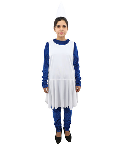HPO Women's Dip Blue & White Fantasy Costume – Cartoon Style Outfit with White Dress | Outfit for Halloween, Cosplay & Themed Events