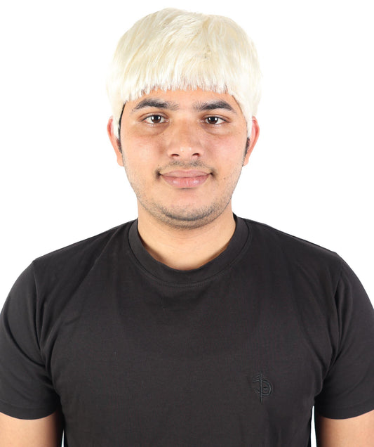 Men’s Short Textured Blonde Wig | Bleached Crop Hairpiece with Subtle Fade | Adjustable Fit for Cosplay, Stage, Parties & Roleplay