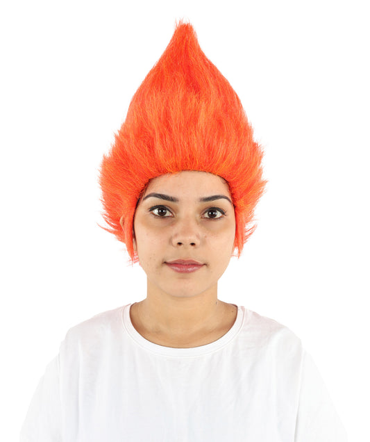 HPO Women's Short Orange Synthetic Bright Wig | Heat-Resistant Wig for Halloween, Theater, Festivals, & Stage Performances