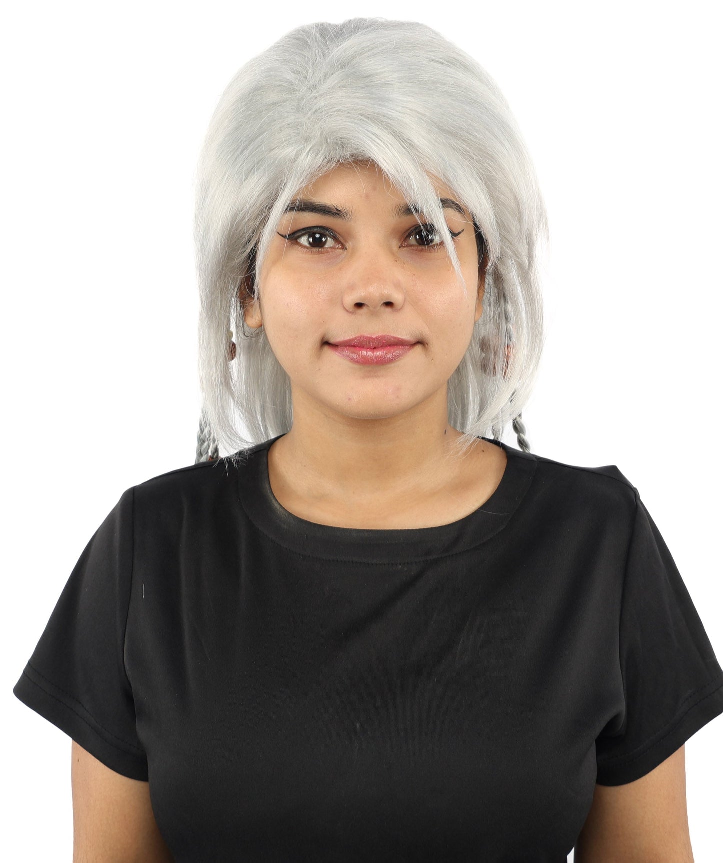 HPO Adult Women's Long Tribal Braided Wig | Multiple Color Options | Dark Shaggy Bob with Beaded Strands, Synthetic Fiber & Breathable Cap | Halloween, Sci-Fi Roleplay, Fantasy Costume