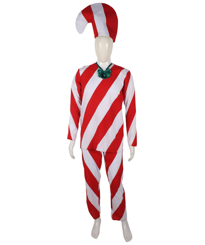 HPO Men's Celebration Red & White Candy Cane Costume Set | Suitable for Halloween | Flame-retardant Synthetic Fabric
