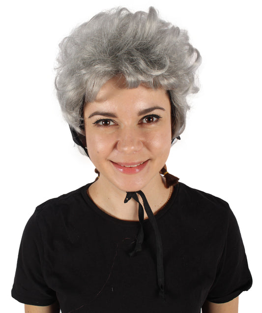 HPO Women's Short Silver Curly Wig | Suitable for Halloween | Flame-retardant Synthetic Fiber