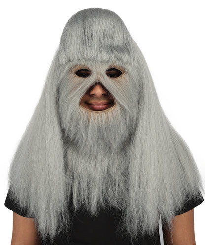 HPO Unisex Extreme Hairy Person Costume, Mask and Bundle - Full-Body Hair Suit Extra-Long Ash Brown Costume Wig for Halloween, Cosplay & Parties