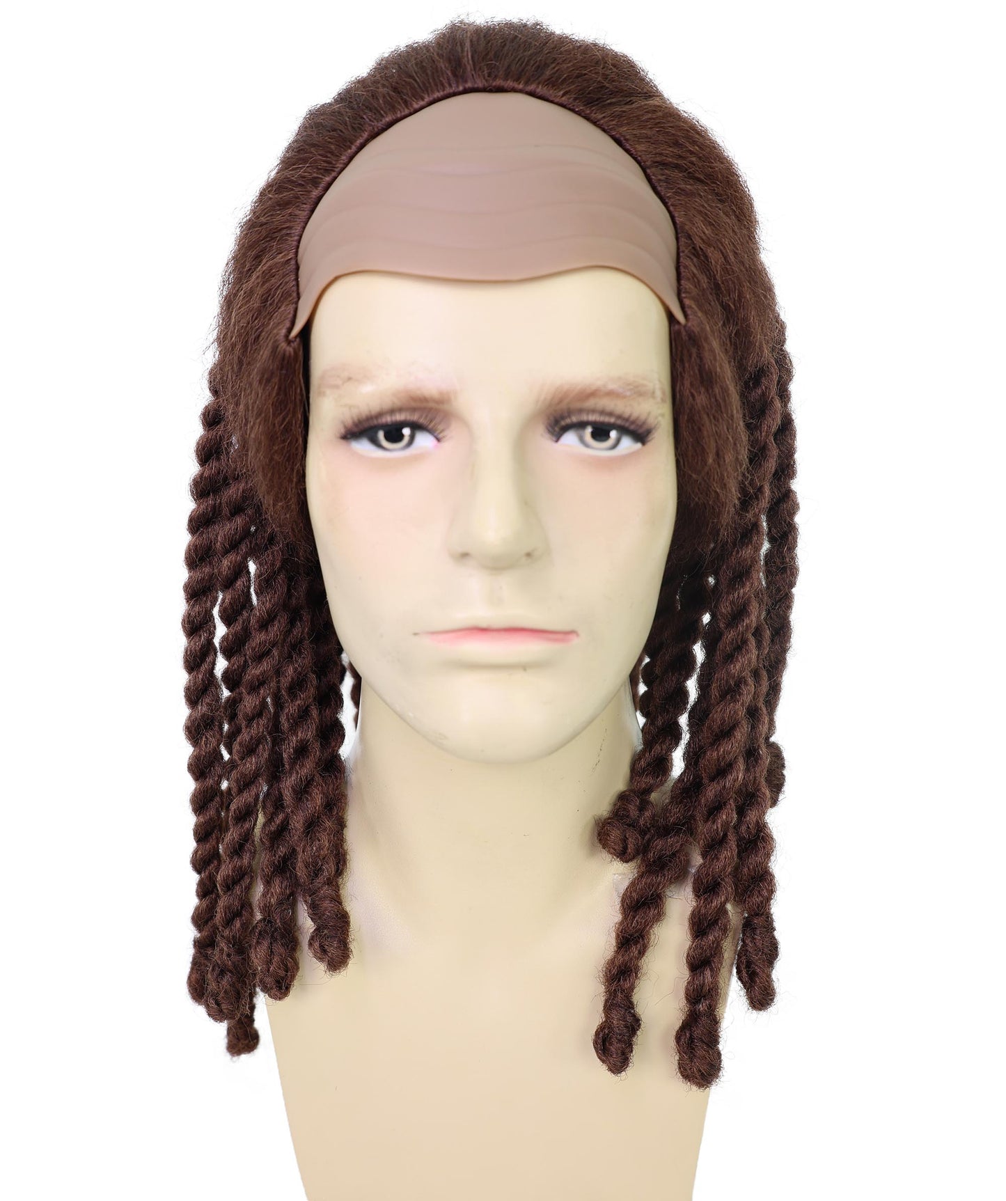 HPO Men’s Medium Length Brown Rapper Braided Wig | Halloween and Cosplay Wig | Flame-retardant Synthetic Fiber