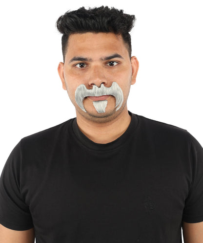 HPO Adult Men’s Bold Horseshoe Mustache with Chin Beard Set – Multiple Color Options - Flame-retardant Synthetic Fiber Fake Facial Hair | Ideal for Halloween Parties, Cowboy, Police Roleplay and Themed Events