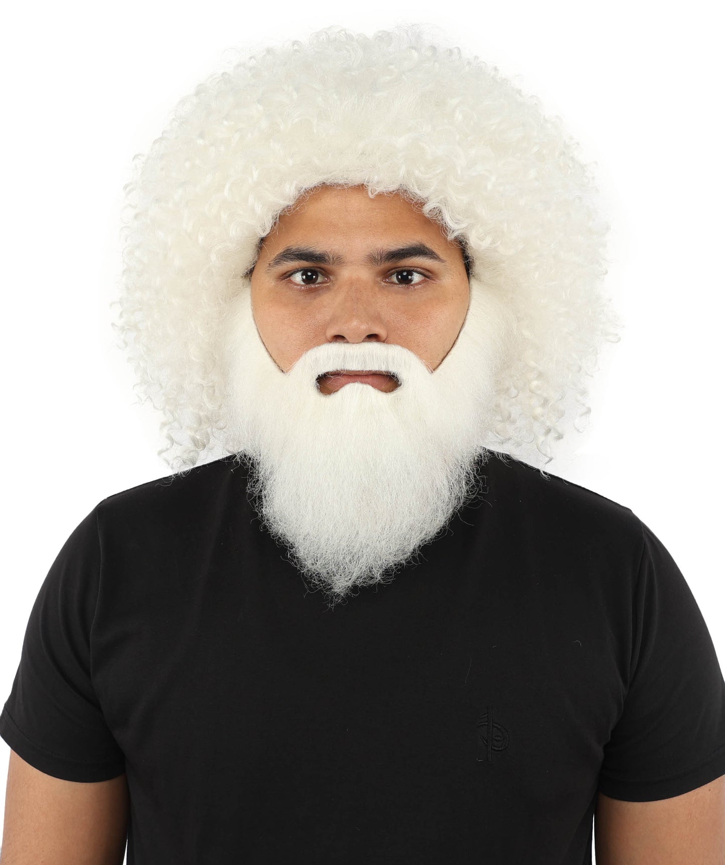 HPO Men's Wild Caveman Orange Wig Beard & Mustache Set | Massive Frizzy Orange Afro and Full Beard Set with Messy Texture | Prehistoric Costume, Viking Cosplay, Halloween, and Funny Party Props