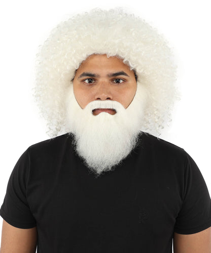 HPO Men's Wild Caveman Orange Wig Beard & Mustache Set | Massive Frizzy Orange Afro and Full Beard Set with Messy Texture | Prehistoric Costume, Viking Cosplay, Halloween, and Funny Party Props