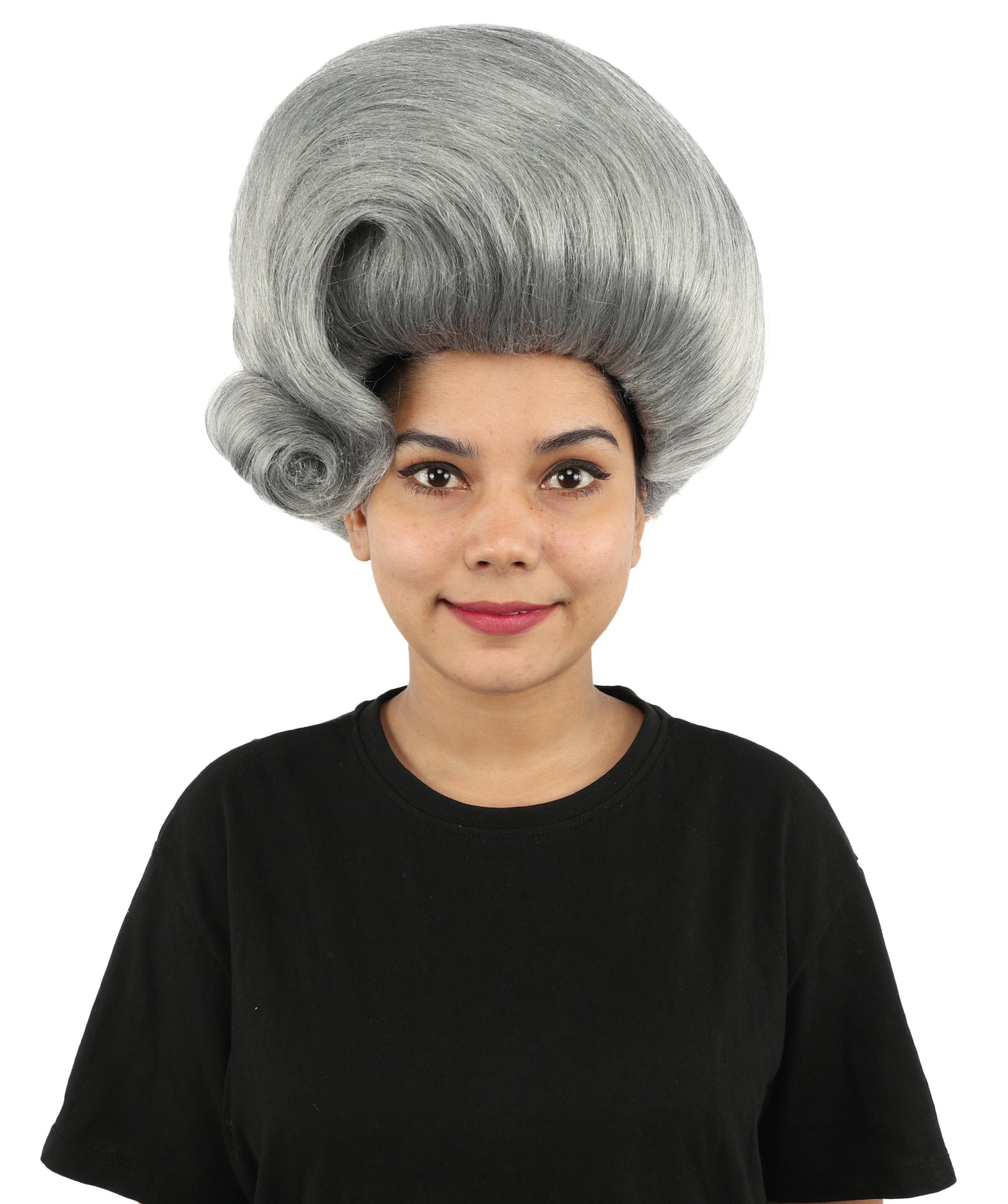 HPO Women's Architectural Beehive Wig | Monochromatic steel grey, create of synthetic fiber, massive 13-inch sculpted volume with side swirl, breathable base | Party, Halloween, theater, drag, performance, costume events