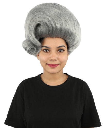 HPO Women's Architectural Beehive Wig | Monochromatic steel grey, create of synthetic fiber, massive 13-inch sculpted volume with side swirl, breathable base | Party, Halloween, theater, drag, performance, costume events